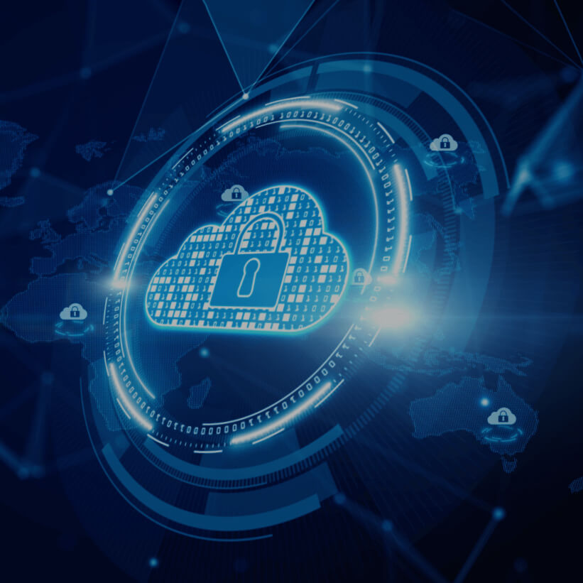 Cloud computing concept featuring a padlock and globe, symbolizing security and global connectivity in digital services.